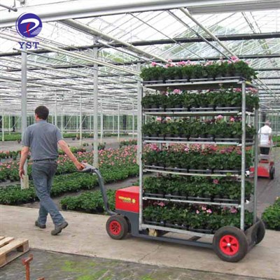 Carrinho de flores de metal para transporte de estufa